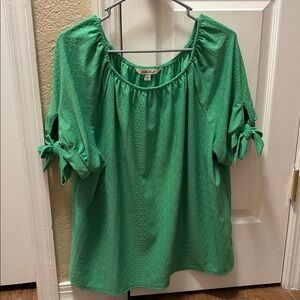 Green Women's Top with Tie Sleeves
